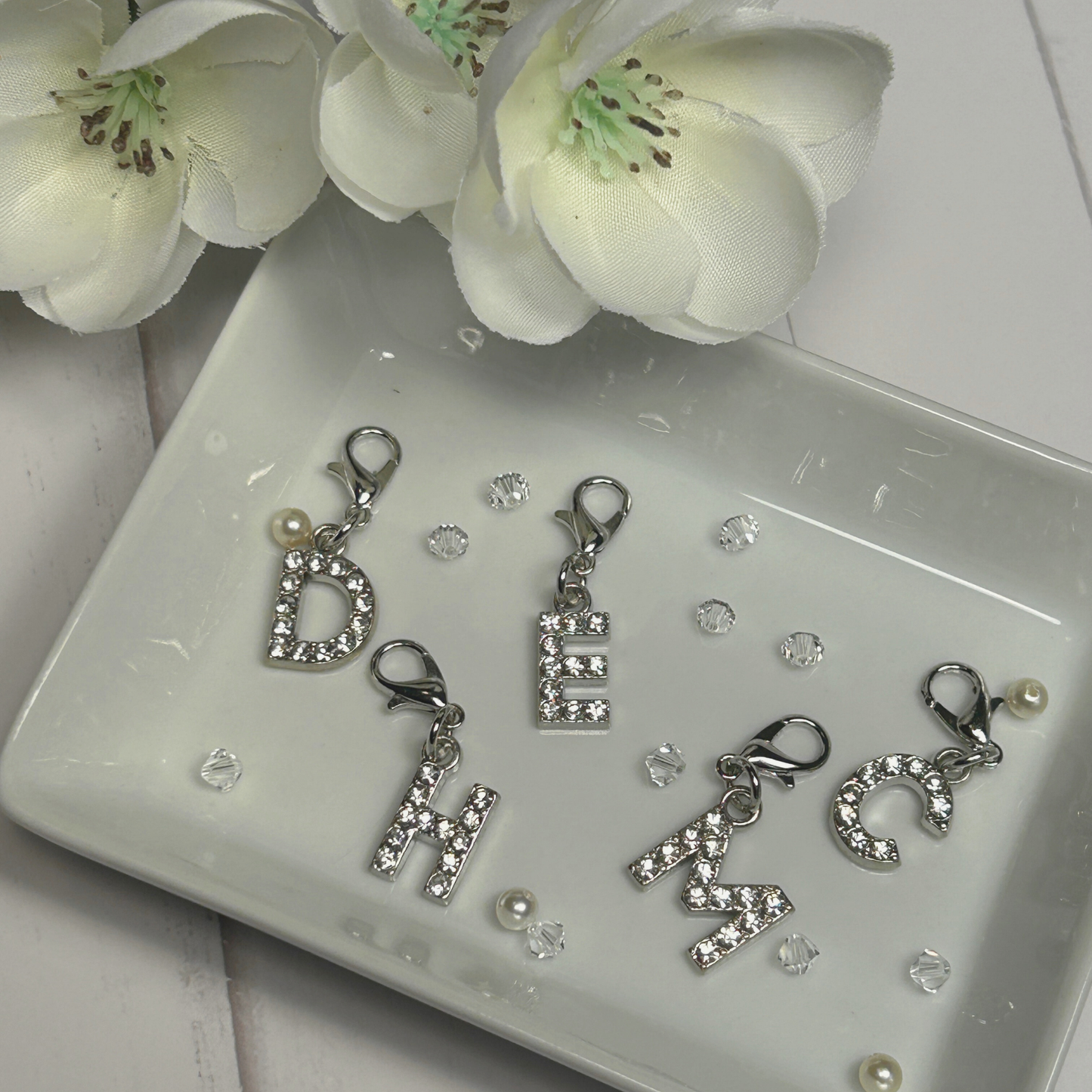 Silver Plated Crystal Studded Initial Charms