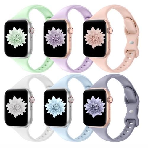 Narrow Apple Watchband, Add Optional Hole for Charms, Narrow Sports Band, Narrow Silicone Band