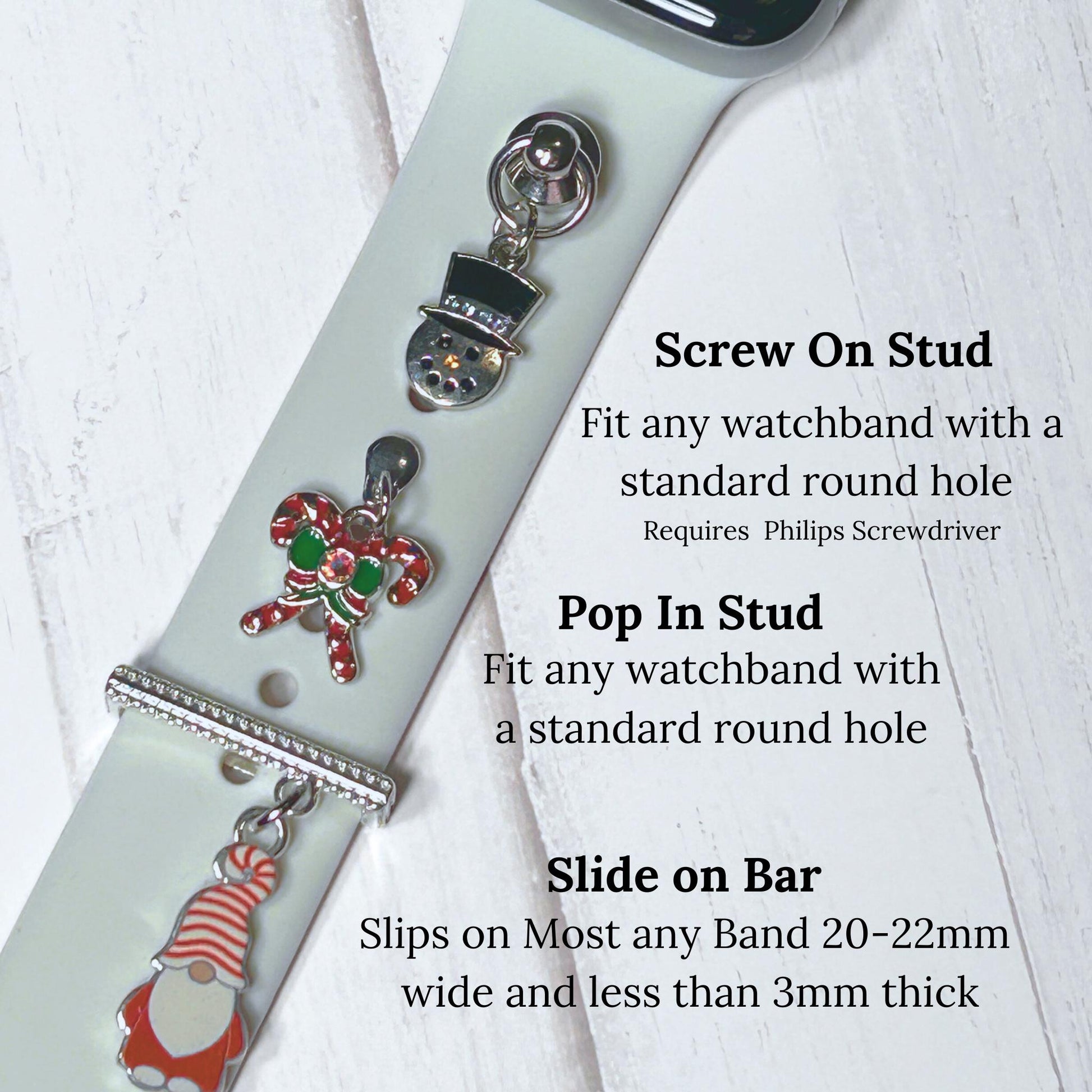 Christmas Watchband Charms, Watch Charms, Watchband Studs, Bars, Apple Watch Charms, Holiday Jewelry, Apple Watchbands