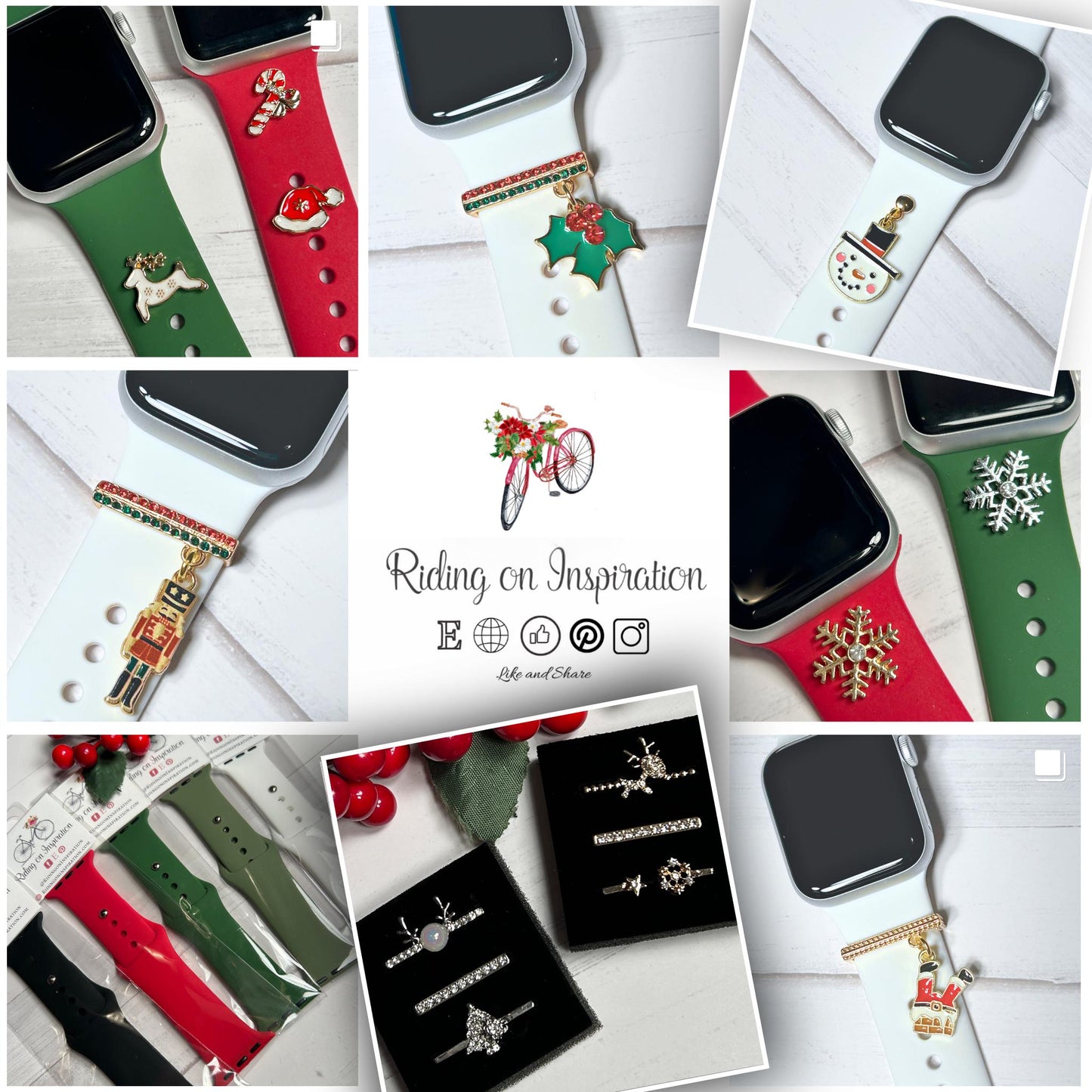 Christmas Watchband Charms, Watch Charms, Watchband Studs, Bars, Apple Watch Charms, Holiday Jewelry, Apple Watchbands