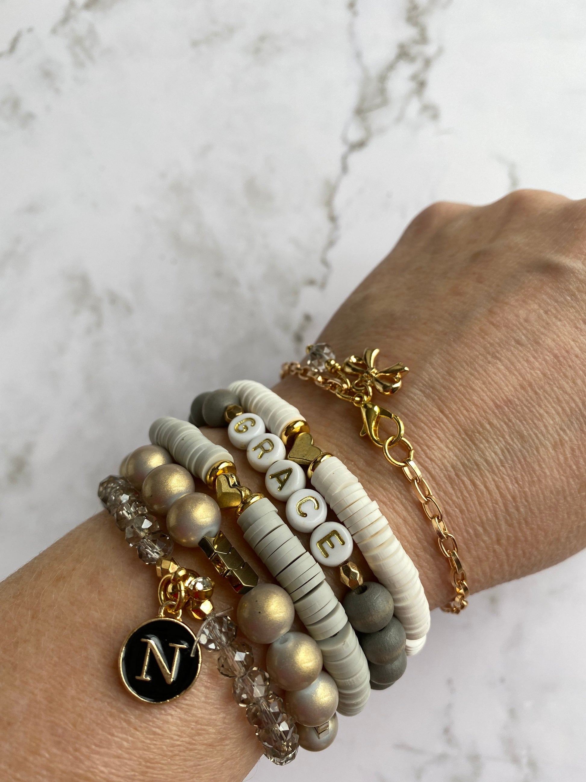 Gray and Gold Stack Bracelets/Stretch Bracelets/Layering Bracelets/Boho Jewelry/Handmade Gemstone Bracelets