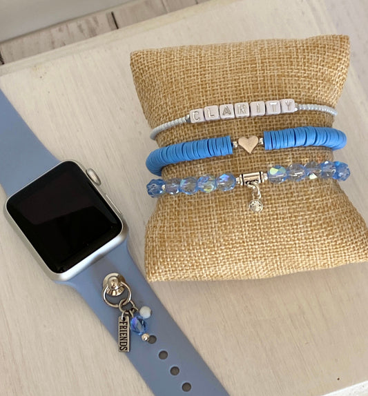 Blue and White Stack Bracelets/Stretch Bracelets/Layering Bracelets/Boho Jewelry/Handmade Bracelets/Apple Watch Accessory