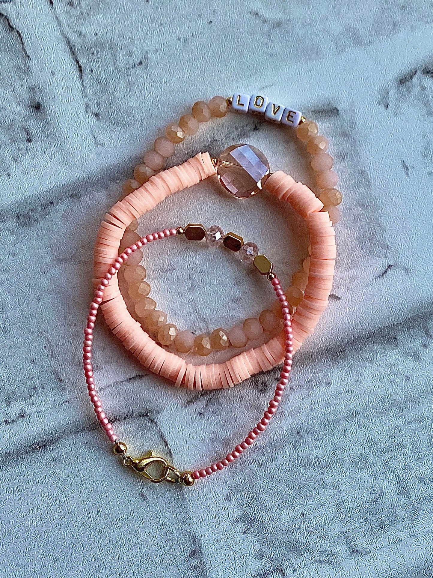 Peach/Coral Stacking Bracelets/Stretch Bracelets/Layering Bracelets/Eclectic Style