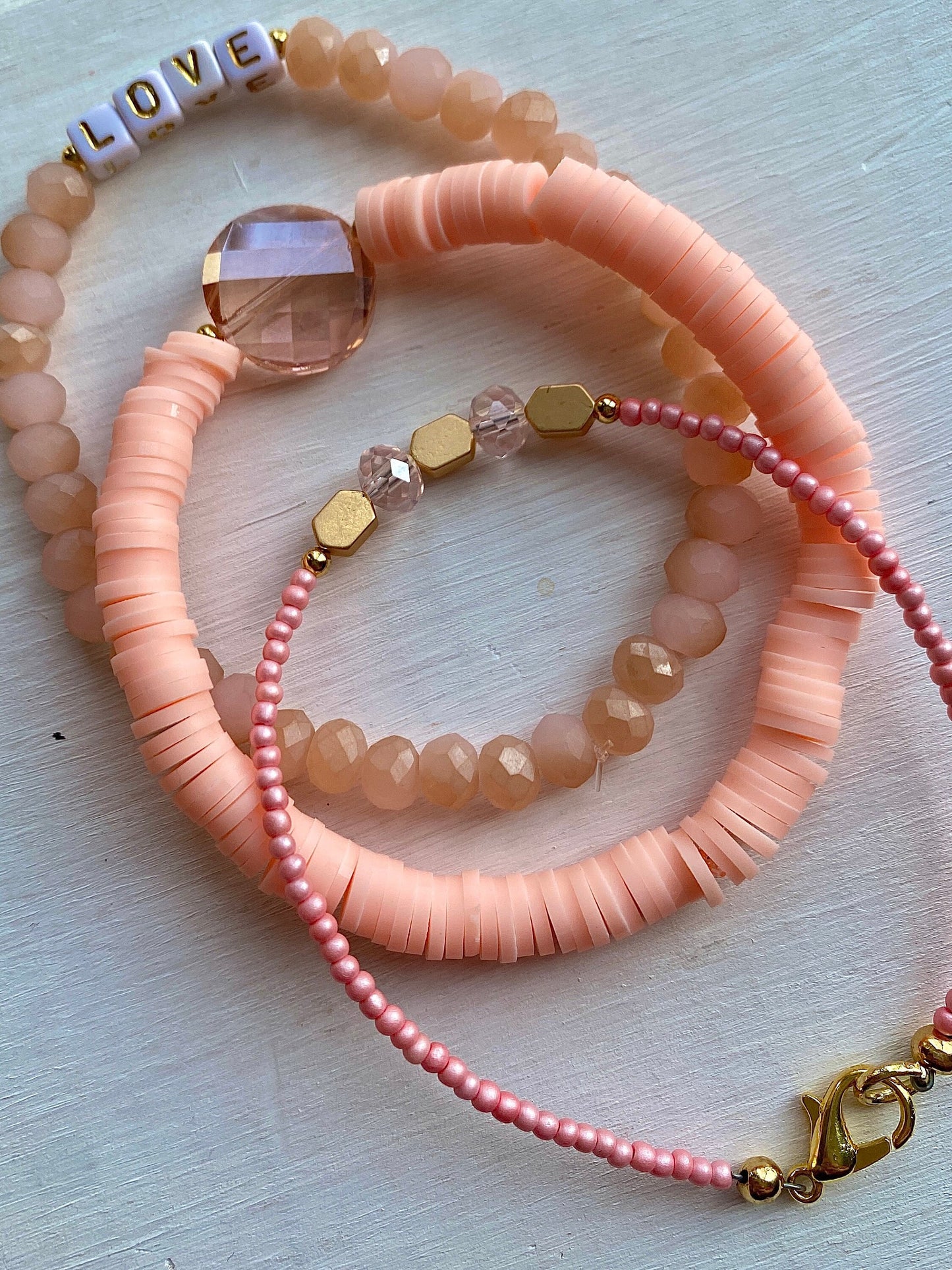 Peach/Coral Stacking Bracelets/Stretch Bracelets/Layering Bracelets/Eclectic Style