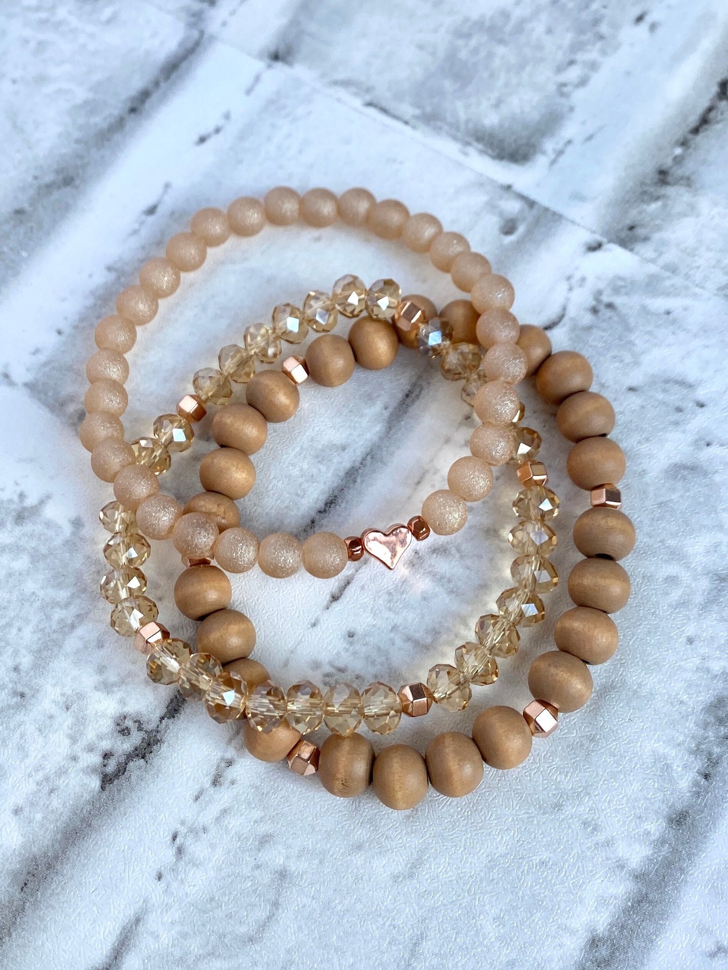 Rose Gold/Peach Stacking Bracelets/Stretch Bracelets/Layering Bracelets/Eclectic Style