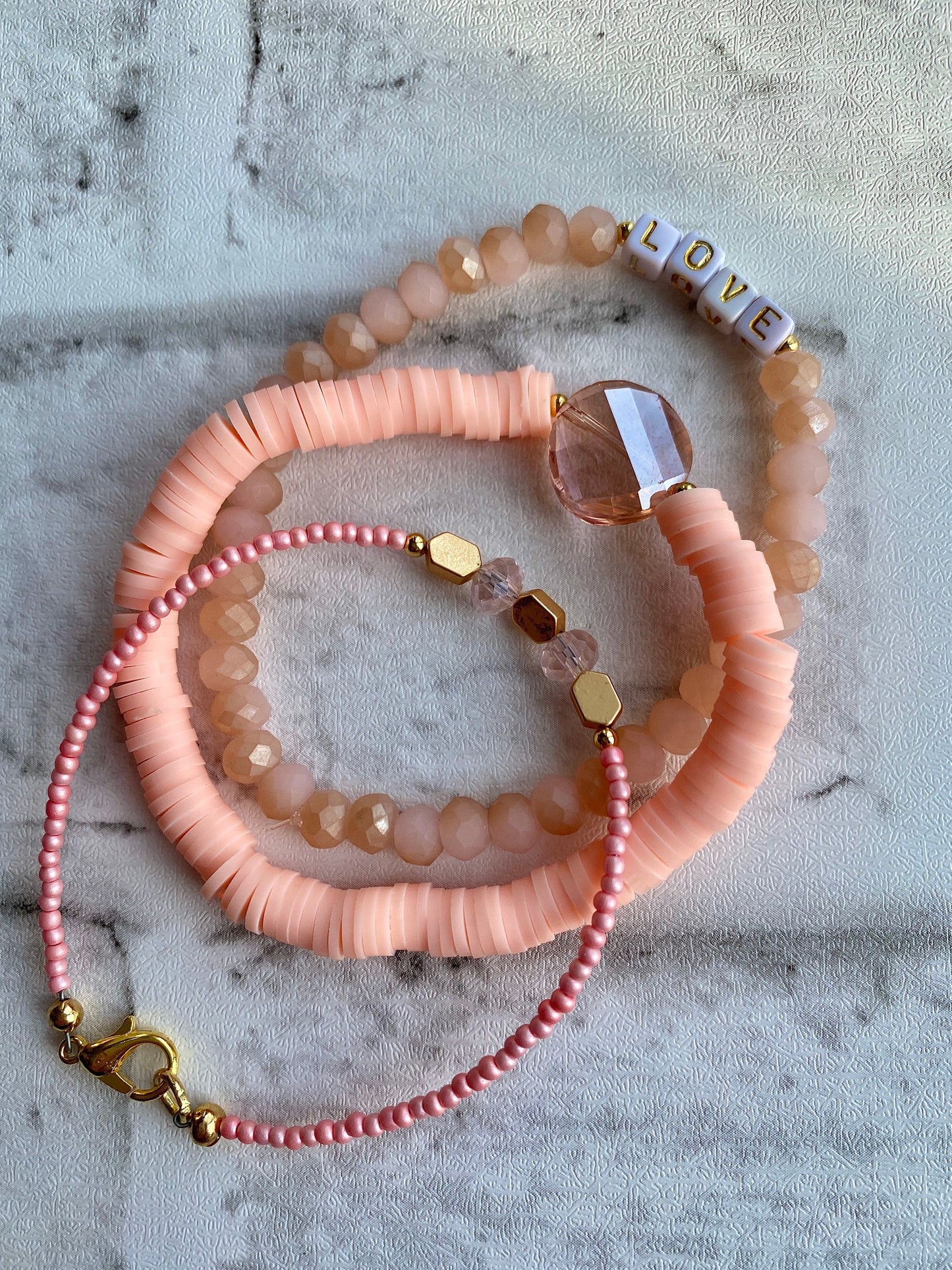 Peach/Coral Stacking Bracelets/Stretch Bracelets/Layering Bracelets/Eclectic Style