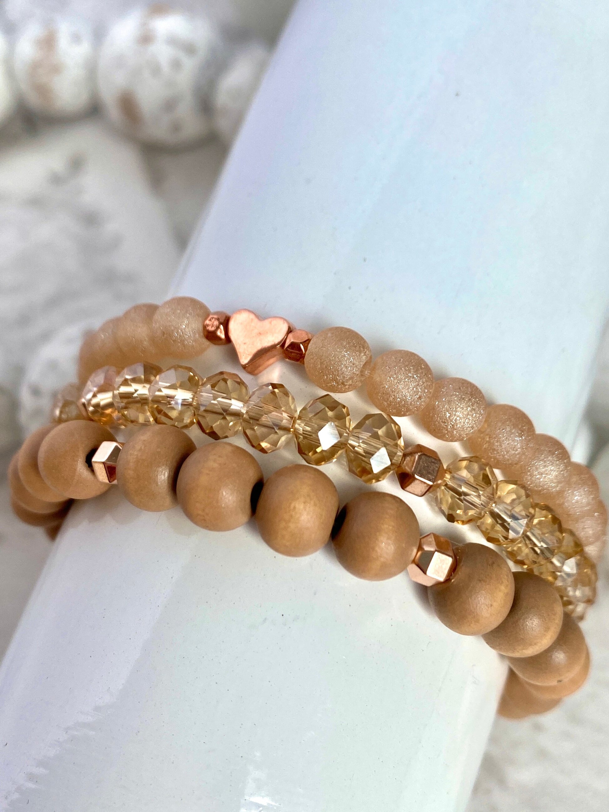 Rose Gold/Peach Stacking Bracelets/Stretch Bracelets/Layering Bracelets/Eclectic Style