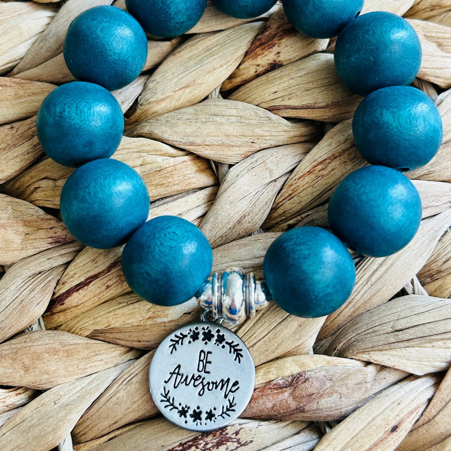 Natural Wood Colorful Jewelry, Stretchy Stackable Bracelets, Inspirational Charm Jewelry