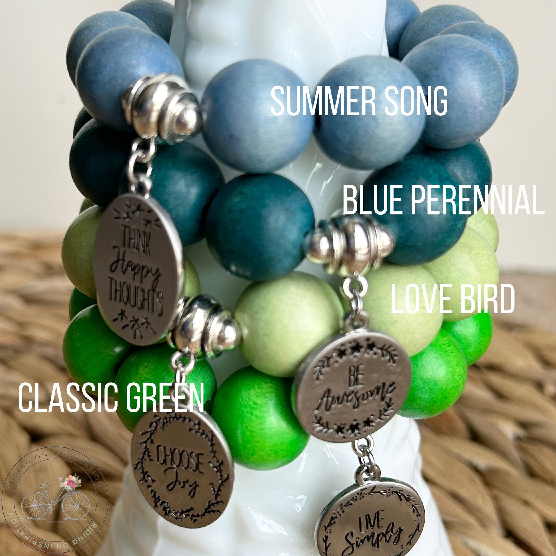 Natural Wood Colorful Jewelry, Stretchy Stackable Bracelets, Inspirational Charm Jewelry