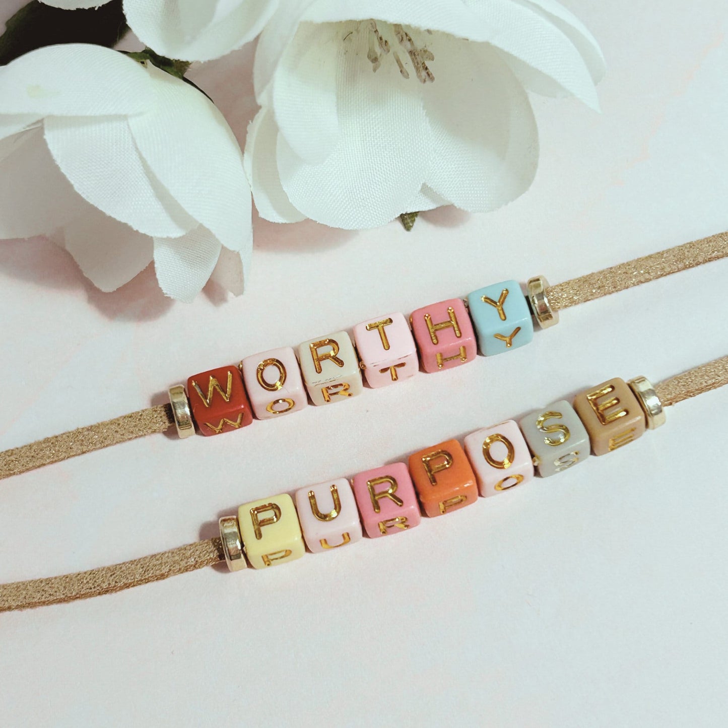 Inspirational Leather and Bead Word Bracelets, Alphabet Bead Bracelet, Teen Gift Ideas, Christian Jewelry