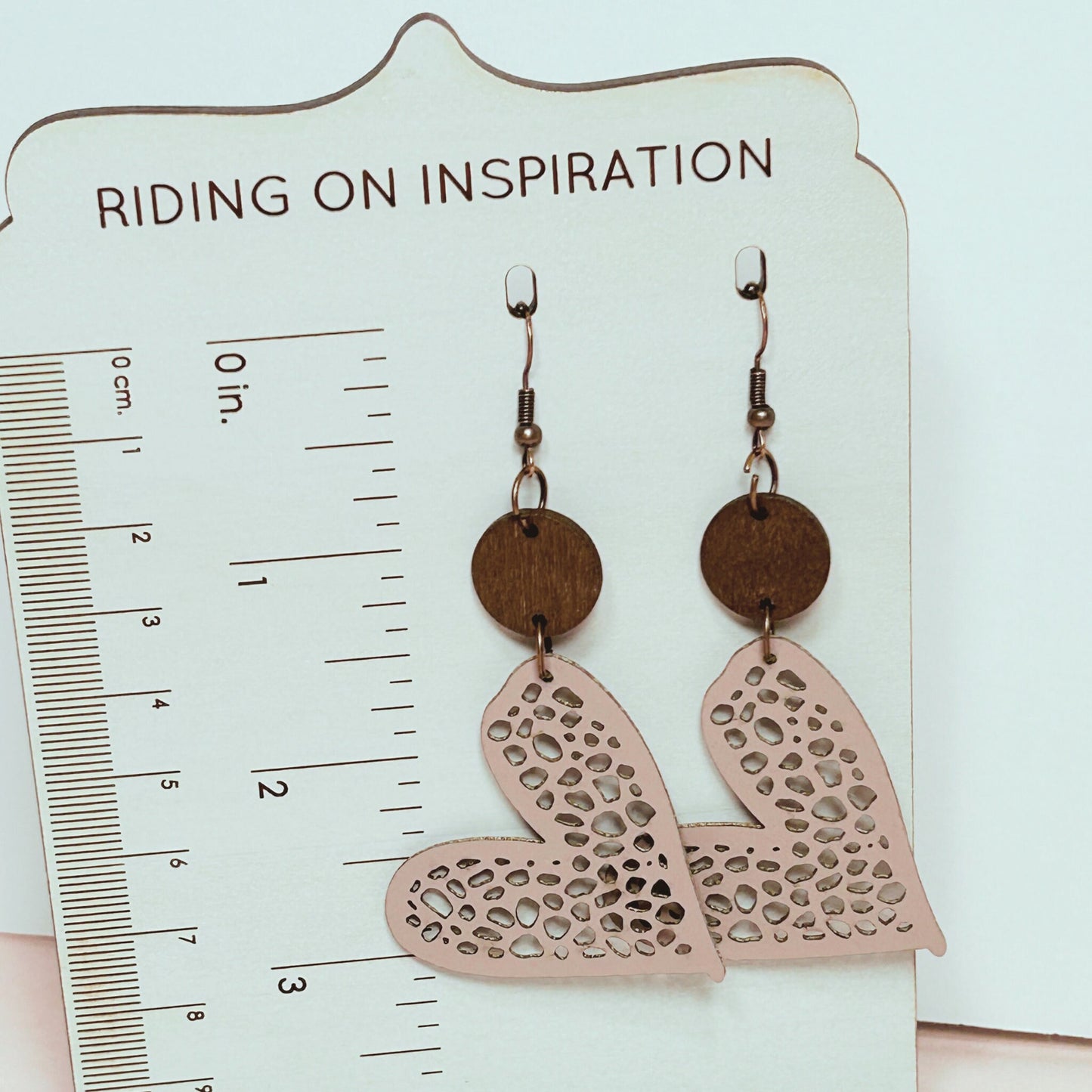 Heart Earrings, Leather and Wood Earrings, Valentines Jewelry, Lightweight Earrings