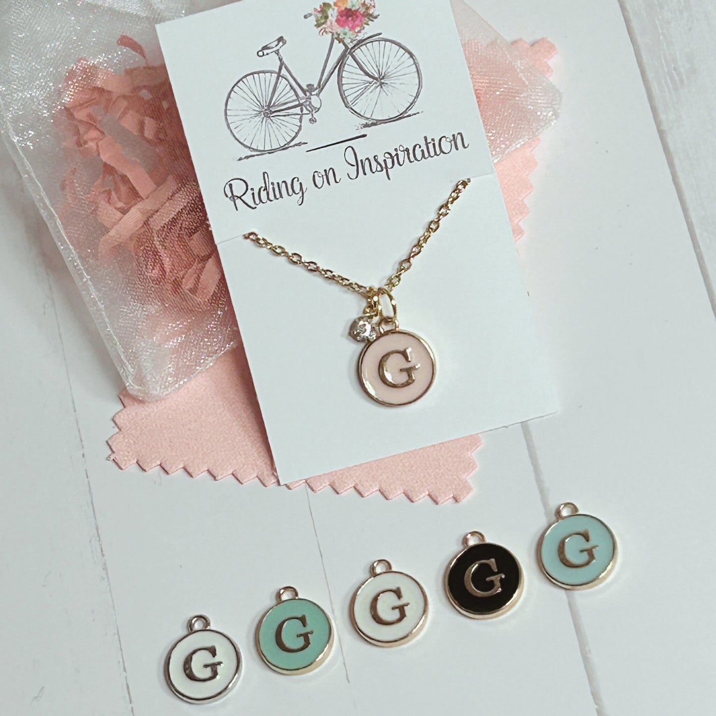 Custom Initial Necklace, Dainty Name Necklace, Colored Charm Necklace