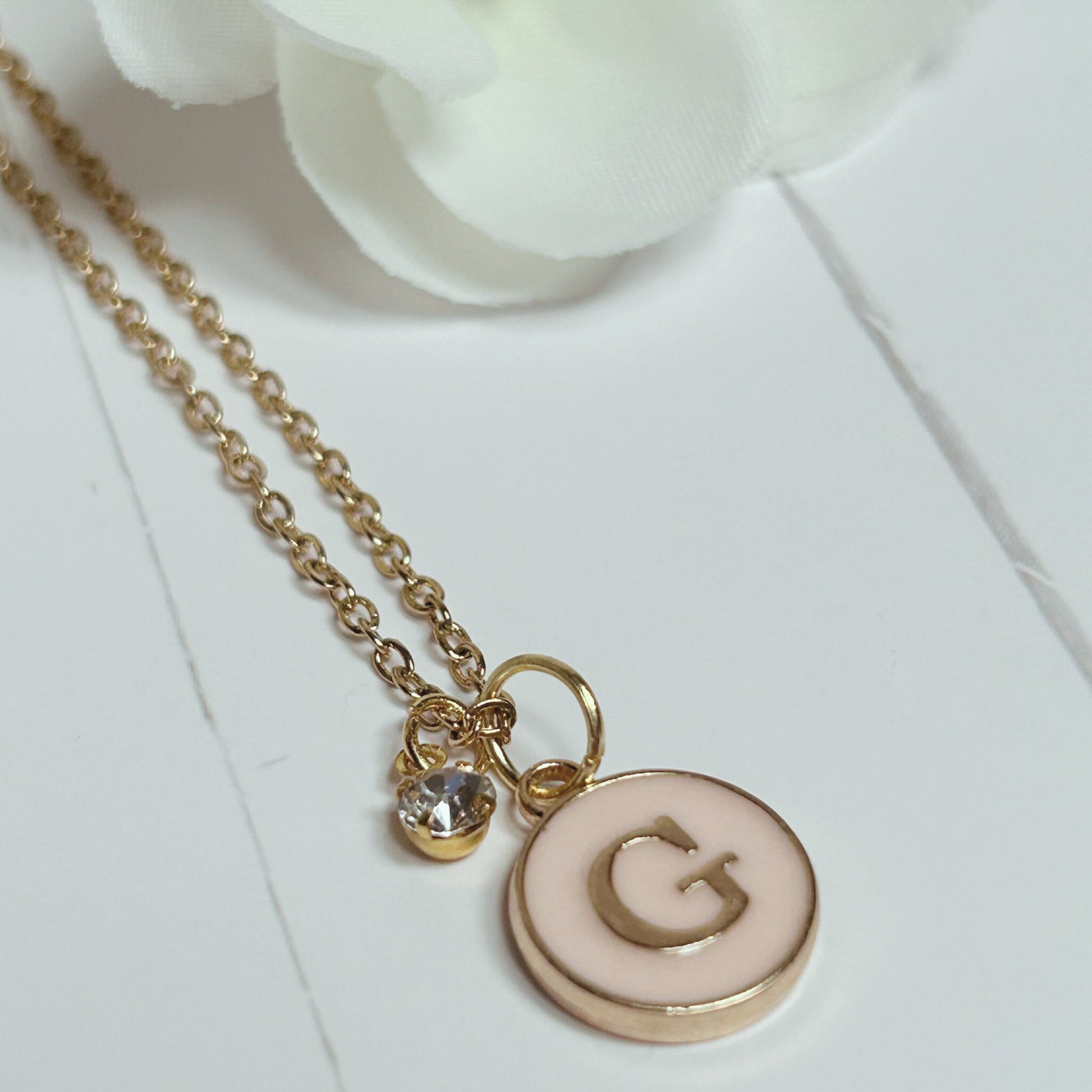 Custom Initial Necklace, Dainty Name Necklace, Colored Charm Necklace