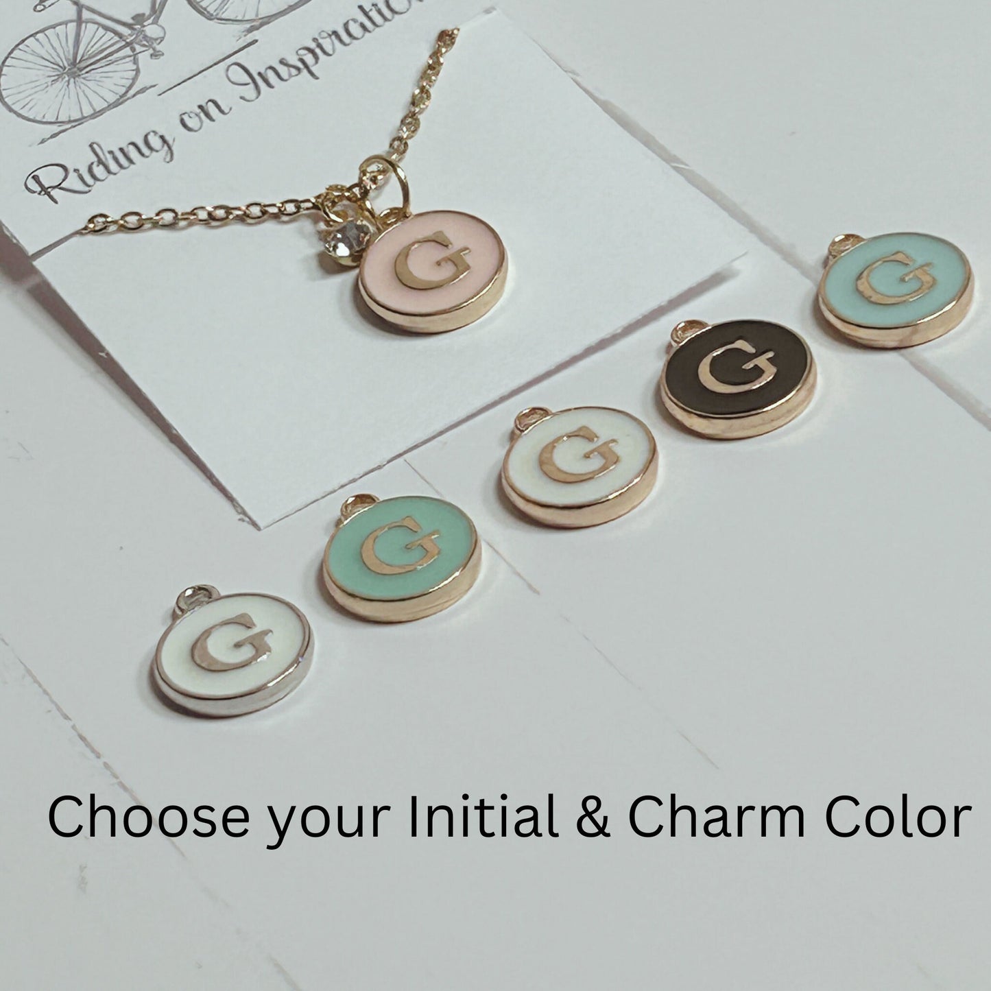 Custom Initial Necklace, Dainty Name Necklace, Colored Charm Necklace